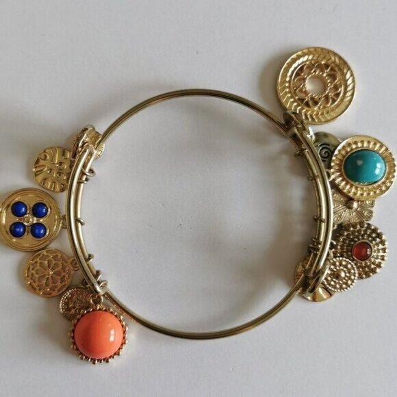Graziano Gold Charm Bracelet Turquoise Orange Bangle - Picture 1 of 7